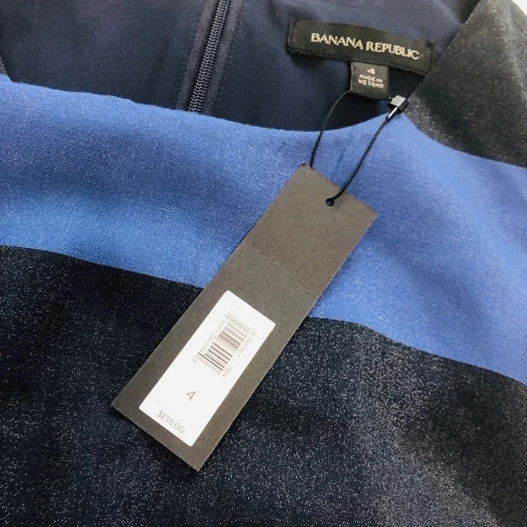 Banana Republic Size 4 Black Blue Striped Shimmered Shift Dress NEW! - Picture 4 of 7